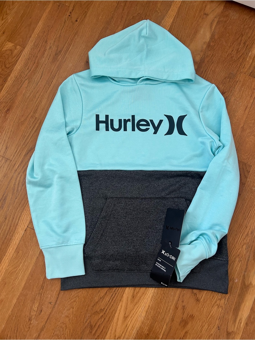 NWT Hurley Two-Tone Aqua & Charcoal Pullover Hoodie